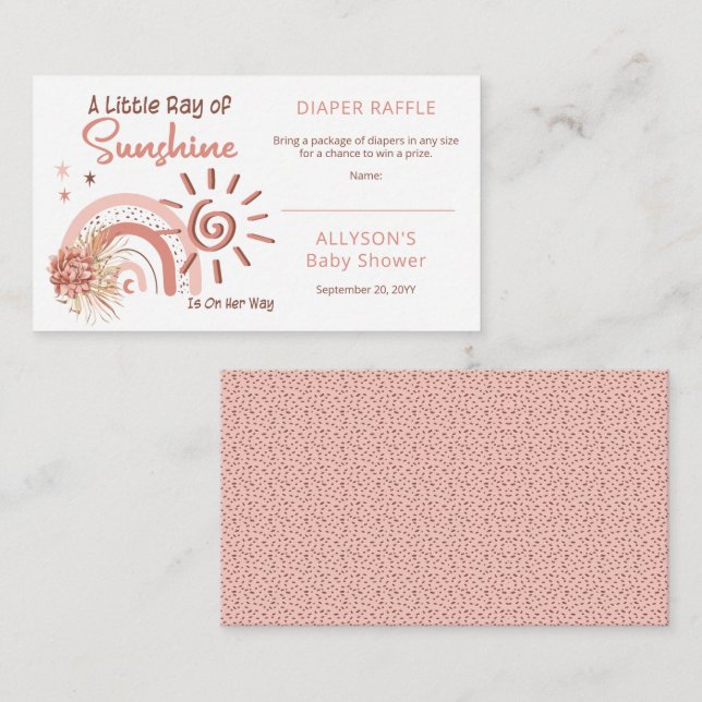 Cartão De Informações Chuva de fraldas para chá de bebê Little Ray of Su (Frente/Verso)