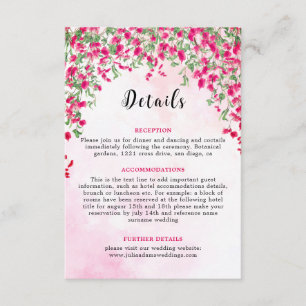 Cartão De Informações Chuva de Noiva Floresta Tropical Bougainvillea Ros