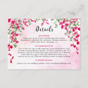 Cartão De Informações Chuva de Noiva Floresta Tropical Bougainvillea Ros