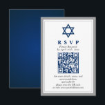 Cartão De Informações Cinza e Bar Azul Mitzvah Código QR RSVP<br><div class="desc">Placa de gabinete RSVP de código RSVP do Bar azul Mitzvah e Marinho Azul</div>