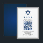 Cartão De Informações Cinza e Bar Azul Mitzvah Código QR RSVP<br><div class="desc">Placa de gabinete RSVP de código RSVP do Bar azul Mitzvah e Marinho Azul</div>