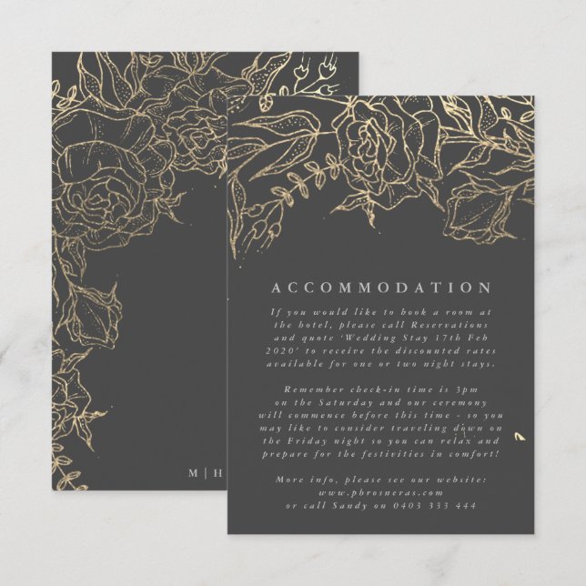Cartão De Informações Cinza Moderna Casamento de Ferro Ore Dourado Elega (Frente/Verso)