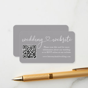 Cartão De Informações Cinza QR do Site de Casamento Cardíaco de Caligraf