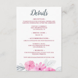 Cartão De Informações Cinza rosa moderna flor de aquarela flores de prim