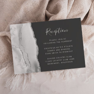 Cartão De Informações Cinzas Modernas Prata Agate Recepção de casamento 