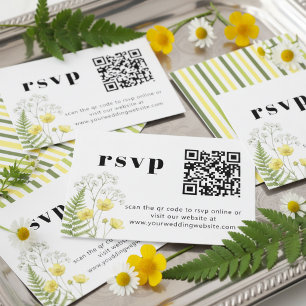 Cartão De Informações Cítrico Moderno Listra de Flor Silvestre QR RSVP