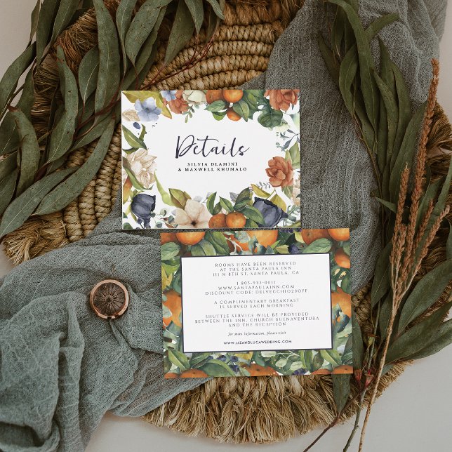 Cartão De Informações Citrus Floral | Detalhes do Convidado de Casamento (Criador carregado)