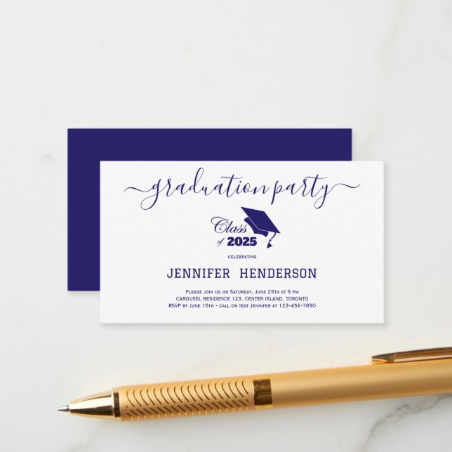 Cartão De Informações Classe De Festa de formatura Simples De Marinho De (Frente/Verso In Situ)