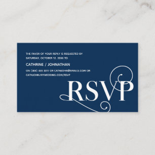 Cartão De Informações Classe Elegante, Script Azul Marinho, resposta RSV