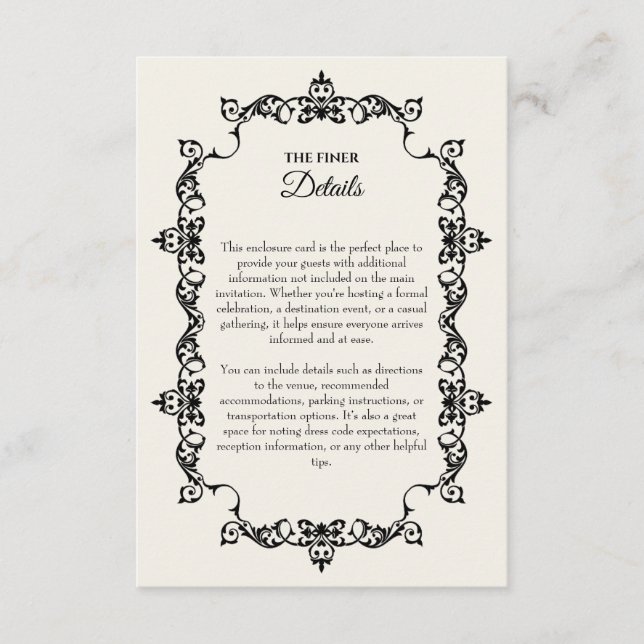 Cartão De Informações Classic Antique Ivory Ornately Framed Wedding (Frente)