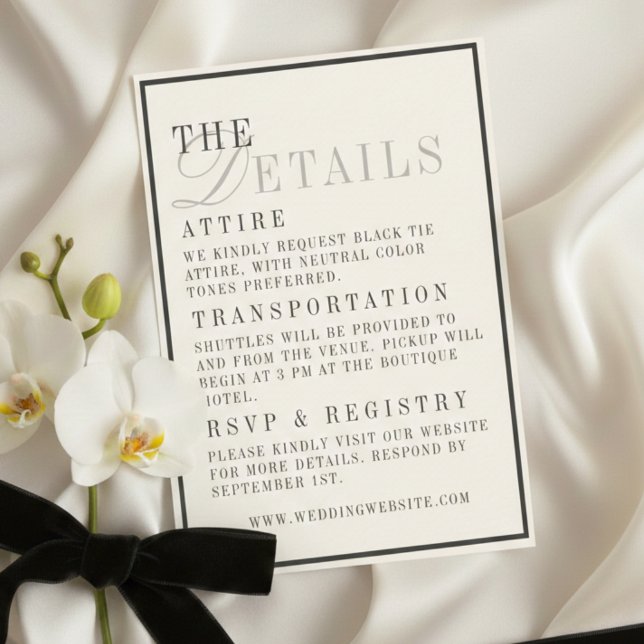 Cartão De Informações Classic Black and Ivory Wedding Details (Classic Black and Ivory Wedding Details Enclosure Card)