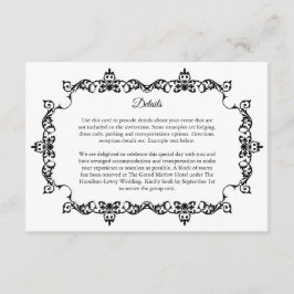 Cartão De Informações Classic Black and White Ornately Framed Wedding
