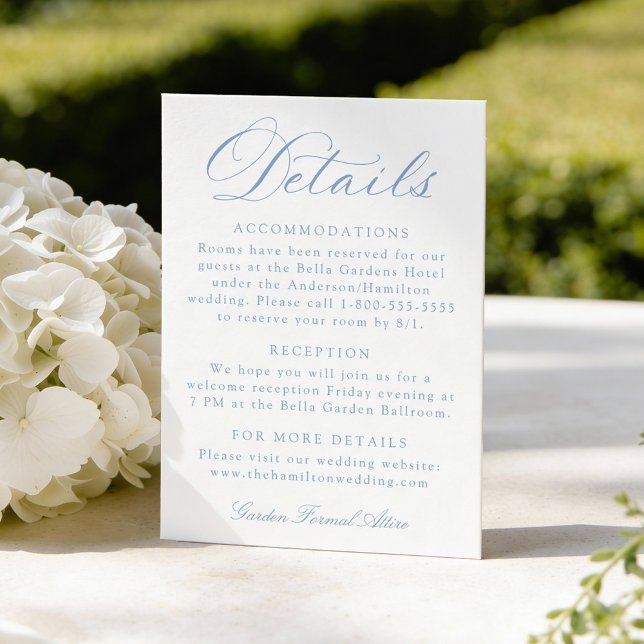 Cartão De Informações Classic Blue Calligraphy Wedding Details (Criador carregado)