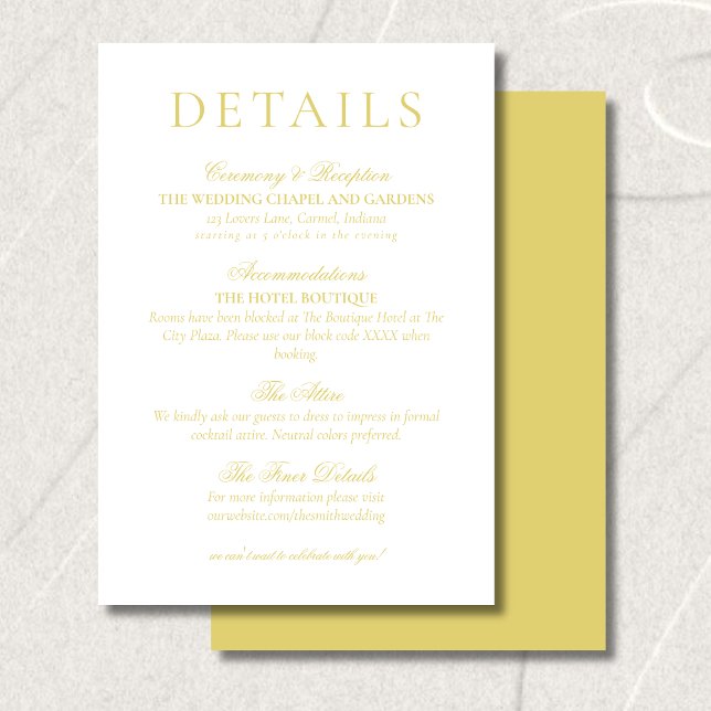 Cartão De Informações Classic Chartreuse Minimalist Wedding Details (Classic Chartreuse Minimalist Wedding Details Enclosure Card)