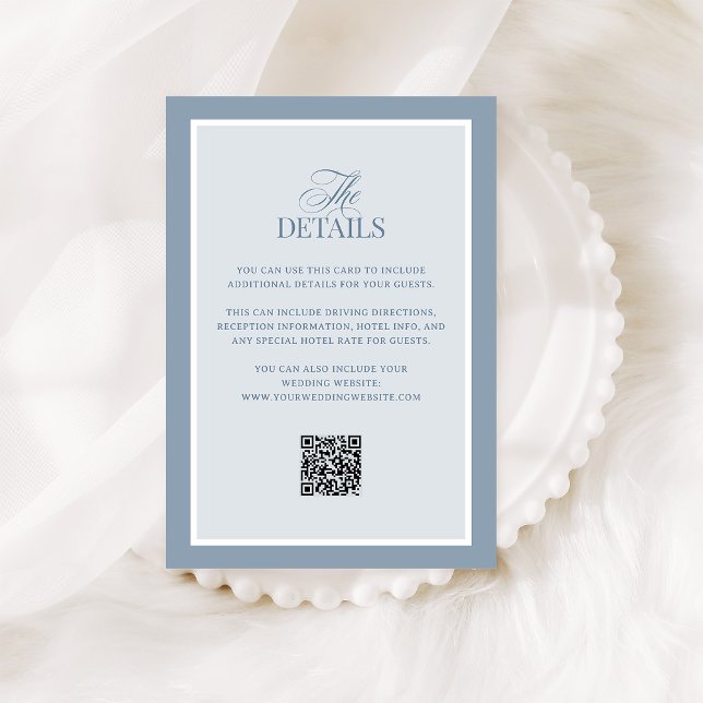 Cartão De Informações Classic Dusty Blue | QR Code Wedding Guest Details (Criador carregado)
