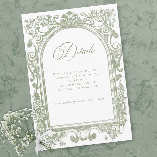 Cartão De Informações Classic Elegant Sage Arch Floral Frame Wedding (Classic Elegant Sage Arch Floral Frame Wedding Enclosure Card)