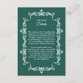 Cartão De Informações Classic Emerald Green Ornately Framed Wedding