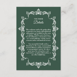 Cartão De Informações Classic Forest Green Ornately Framed Wedding