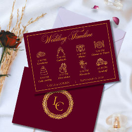 Cartão De Informações Classic Gold Frame Royal Monogram Wedding Timeline