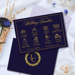 Cartão De Informações Classic Gold Frame Royal Monogram Wedding Timeline