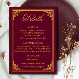 Cartão De Informações Classic Gold Frame Royal Wedding Details