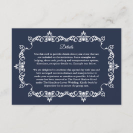 Cartão De Informações Classic Midnight Navy Blue Ornately Framed Wedding