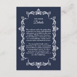 Cartão De Informações Classic Midnight Navy Blue Ornately Framed Wedding