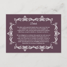 Cartão De Informações Classic Plum Purple Ornately Framed Wedding