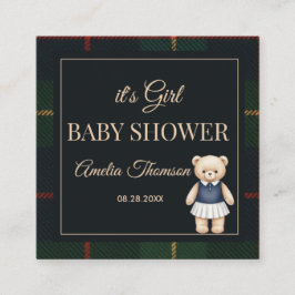 Cartão De Informações Classic Polo Teddy Bear Preppy Plaid Baby Shower 