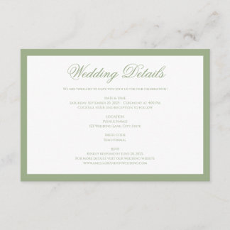 Cartão De Informações Classic Sage Green Monogram Script Wedding Details