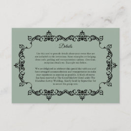Cartão De Informações Classic Sage Green Ornately Framed Wedding