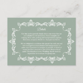 Cartão De Informações Classic Sage Green Ornately Framed Wedding