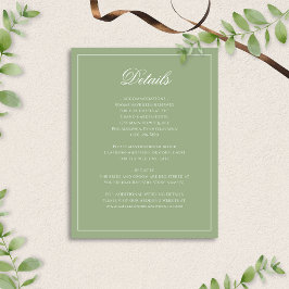 Cartão De Informações Classic Sage Green & White Border Wedding Details