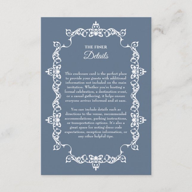 Cartão De Informações Classic Slate Blue Ornately Framed Wedding (Frente)
