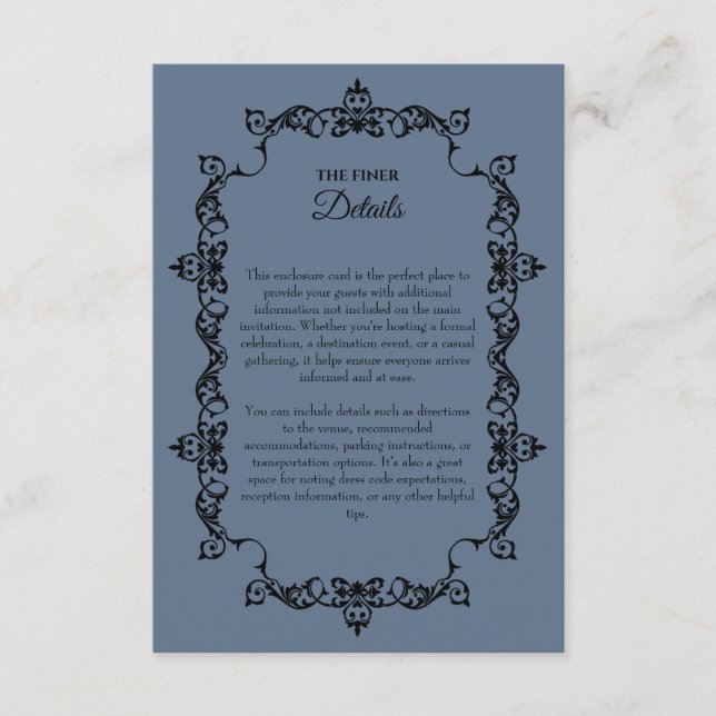 Cartão De Informações Classic Slate Blue Ornately Framed Wedding (Frente)