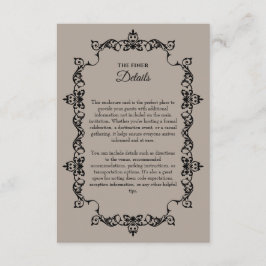 Cartão De Informações Classic Taupe Linen Brown Ornately Framed Wedding