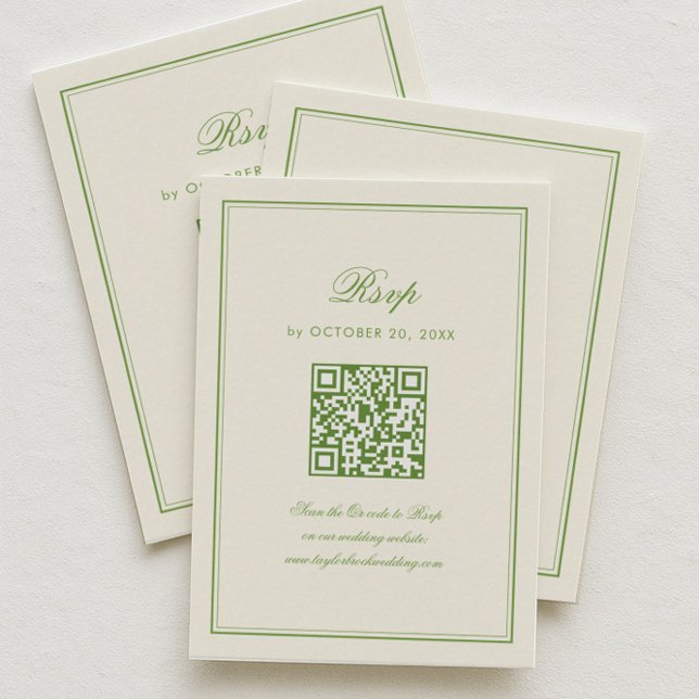 Cartão De Informações Classic White and Sage Green Wedding Response (Criador carregado)