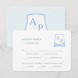 Cartão De Informações Clássico Blue White Weding Crest RSVP