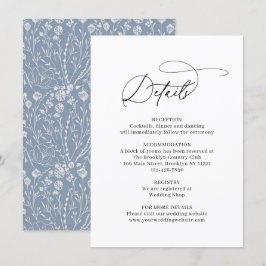 Cartão De Informações Clássico Elegante Arte Floral Dusty Casamento Azul