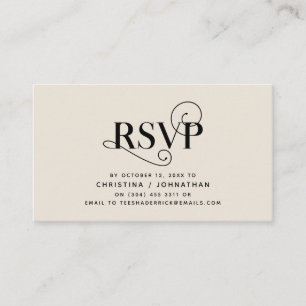Cartão De Informações Clássico Elegante, Preto e Creme, resposta RSVP
