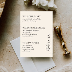 Cartão De Informações Clássico Preto e Marfim 3 Detalhes Casamento Old M