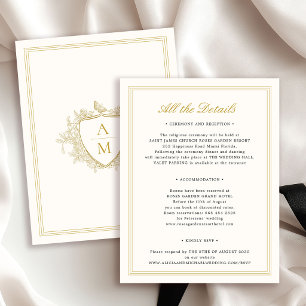 Cartão De Informações Clássico vintage formal brasão monograma casamento