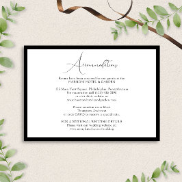 Cartão De Informações Classy Black & White Script Wedding Accommodations