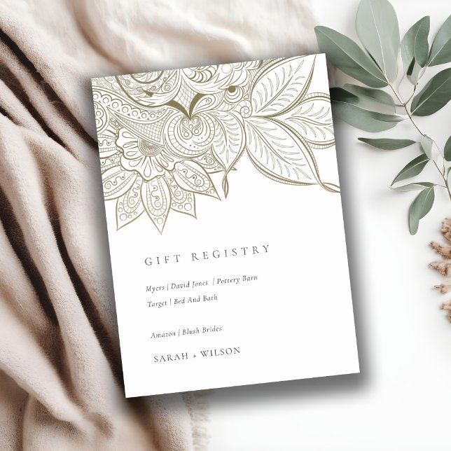 Cartão De Informações Classy Ornamentado Paisley Ivory Dourado Wedding R (Criador carregado)