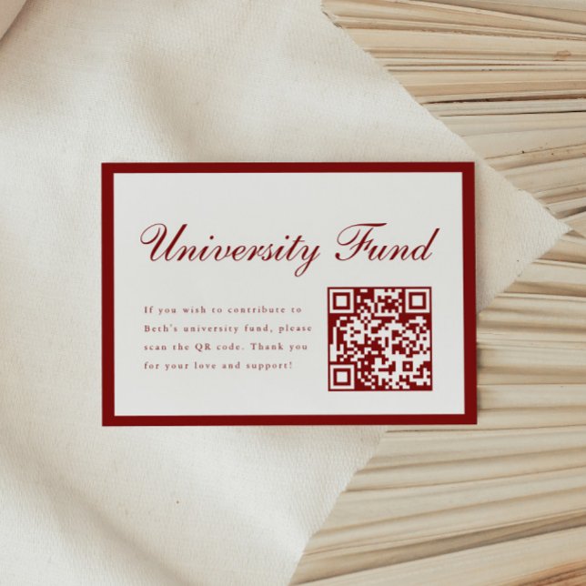 Cartão De Informações Classy Wine Red University Fund QR Code Graduation (Criador carregado)
