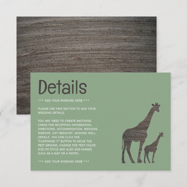 Cartão De Informações Clay Safari Giraffe, Detalhe Russo Do Casamento (Frente/Verso)