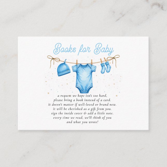 Cartão De Informações Clothesline Blue Boy Baby Shower Book Request  (Frente)
