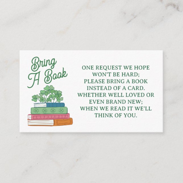 Cartão De Informações Clovers Book Stack Bring Books For Baby Shower (Frente)