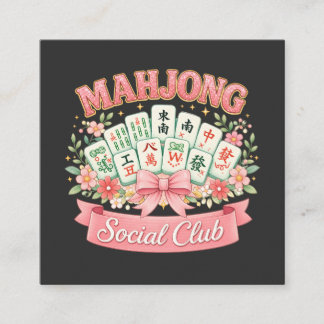 Cartão De Informações Clube Social de Mahjong Laço Floral Rosa