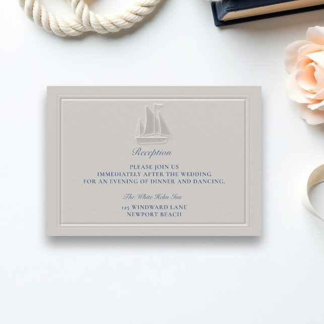 Cartão De Informações Coastal Nautical Boat Formal Wedding Reception (coastal wedding reception card nautical sail boat formal traditional double frame modern classic )
